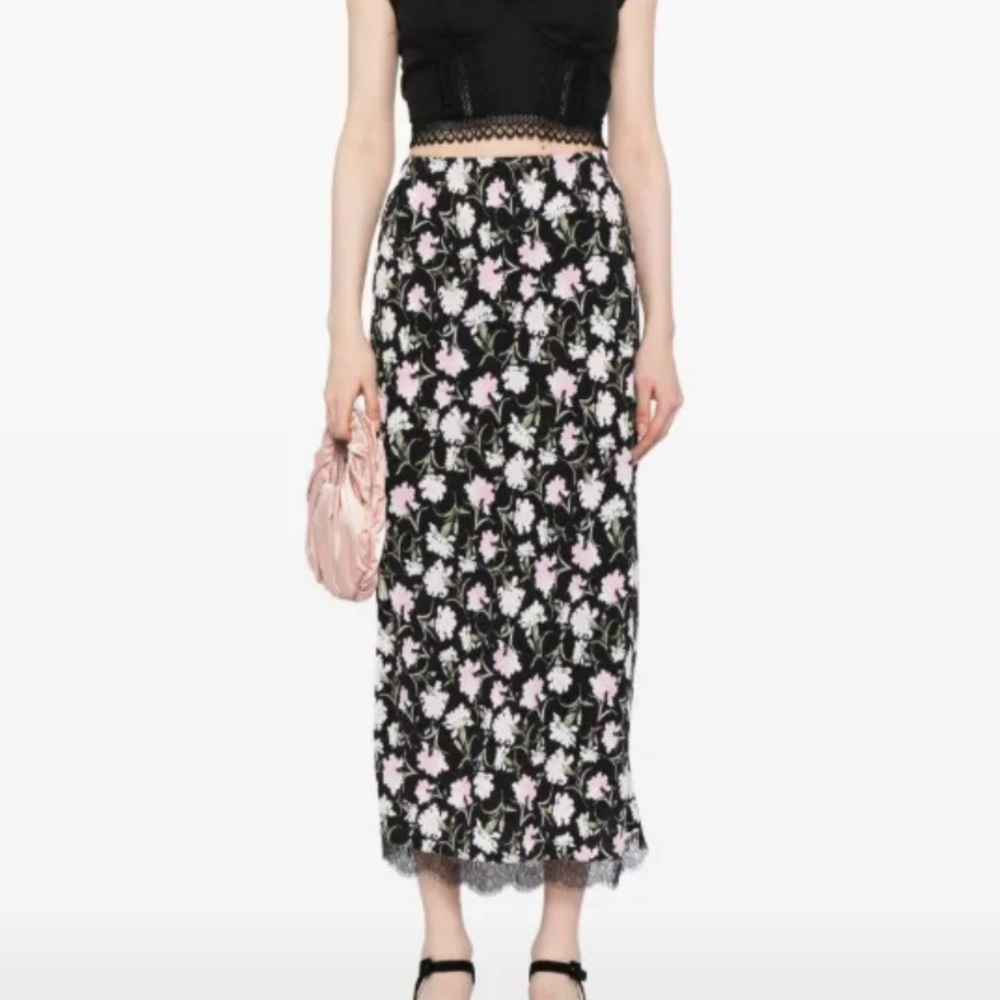 LoveShackFancy Castel Floral Black and Pink Maxi Skirt size XS